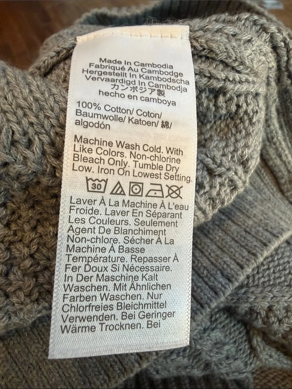 Gray Cable Knit Crewneck Sweater